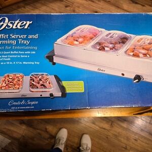 Oster Three-Section Buffet Server with Clear Lids - Silver